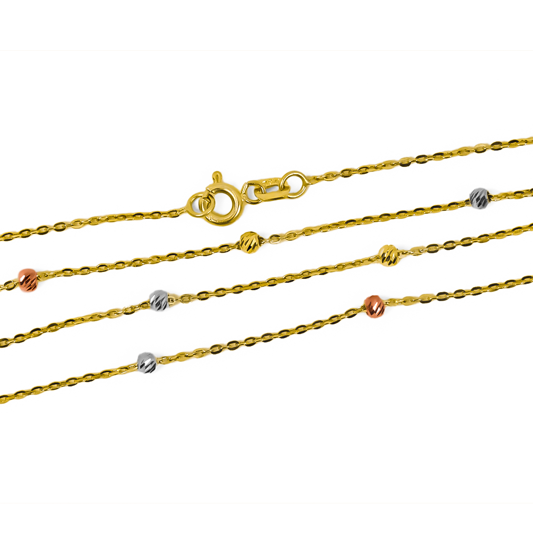 Cadena Classic sphere diamantada 3 oros 40 en oro de 18k de la Joyería Caracas, cuenta con garantía de por vida. 