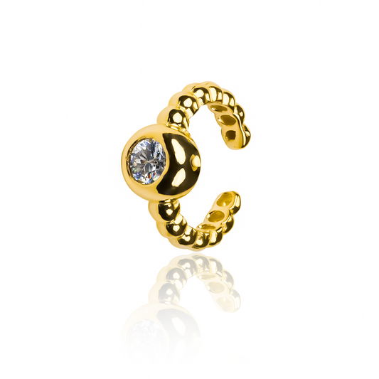Earcuff Cristal Carré, fabricado en oro 18k por Joyería Caracas, cuenta con certificado de calidad y garantía de por vida.