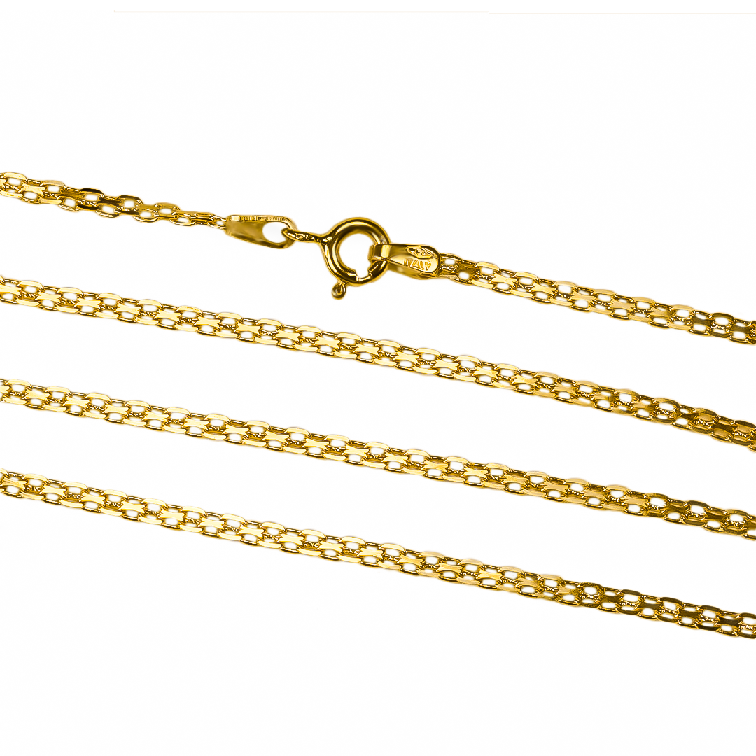 Cadena Bismarck espejo 50 en oro de 18k de la Joyería Caracas es un accesorio elegante y duradero que agrega un toque de lujo a cualquier atuendo. Hecha con oro de alta calidad.