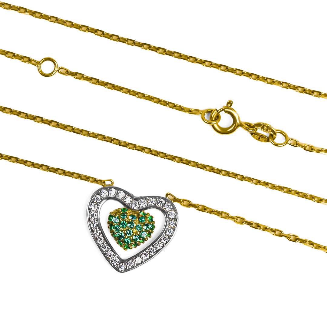Gargantilla Green Heart I, fabricada en oro 18k por Joyería Caracas, cuenta con un certificado de calidad y garantía de por vida.