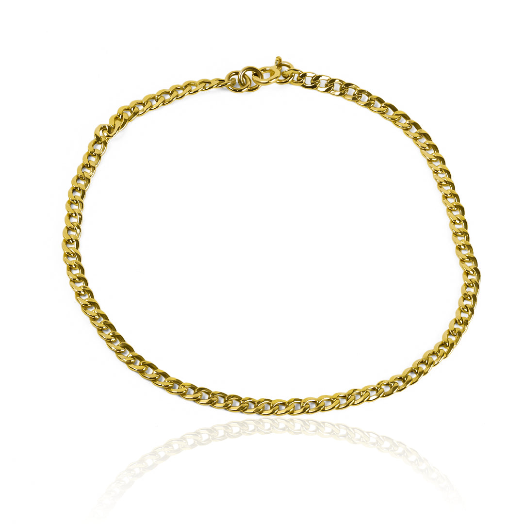 Pulsera cubana seguida XS fabricada en oro 18k por Joyería Caracas, cuenta con garantía de por vida.