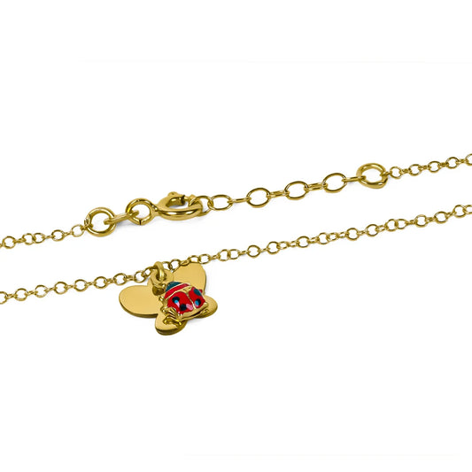 Pulsera baby Mariposa y Mariquita elaborada en oro 18K por Joyería Caracas, cuenta con garantía de por vida.