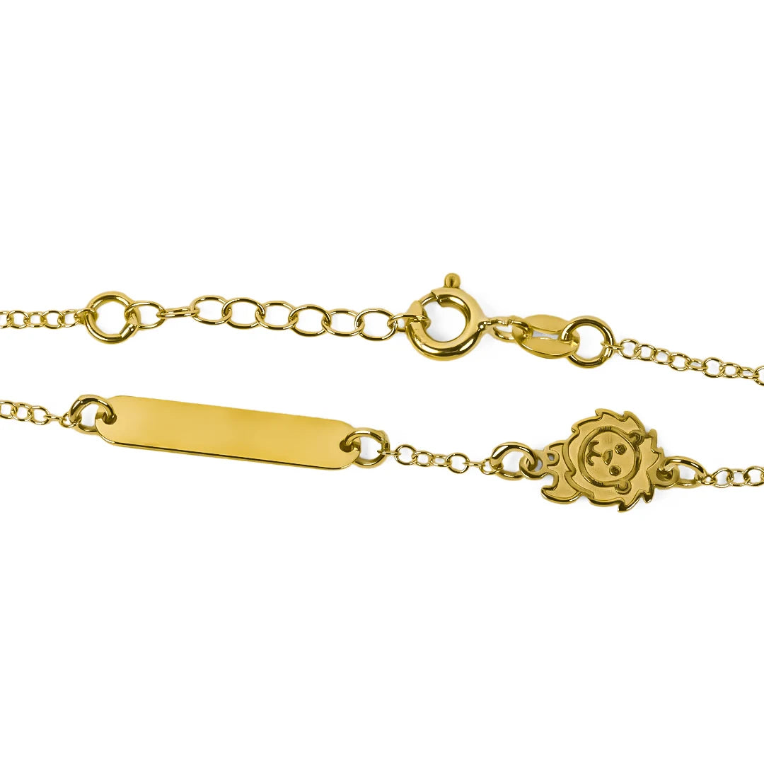 Pulsera bebe león elaborada en Oro 18K por Joyería Caracas, cuenta con certificado de calidad y garantía de por vida.
