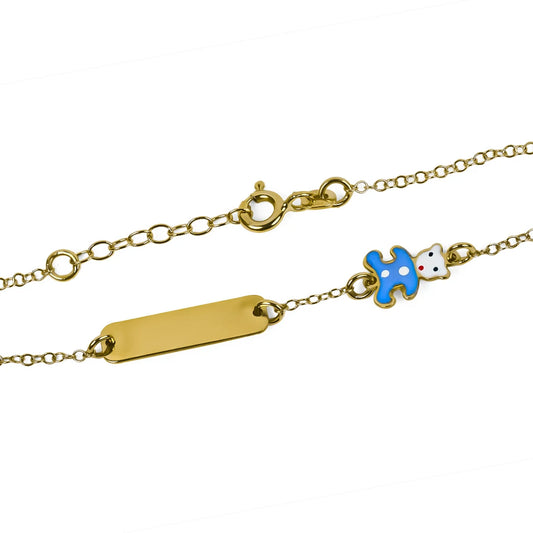 Pulsera bebe osito elaborada en Oro 18K por Joyería Caracas, cuenta con una garantía para toda la vida.
