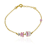Pulsera niña Pink bear I en oro de 18K de la Joyería Caracas, cuenta con garantía de por vida.