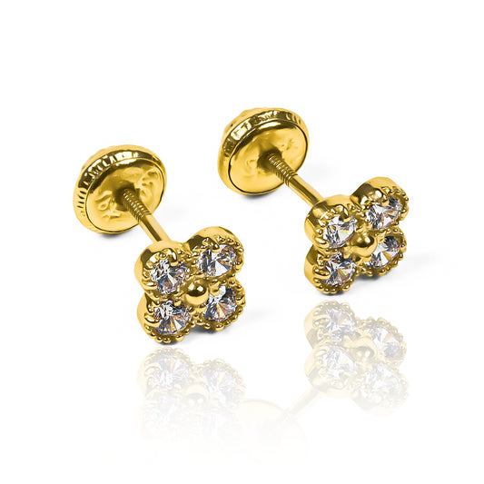 Topitos Clovers M, fabricados en oro 18k por Joyería Caracas, cuenta con garantía de por vida.